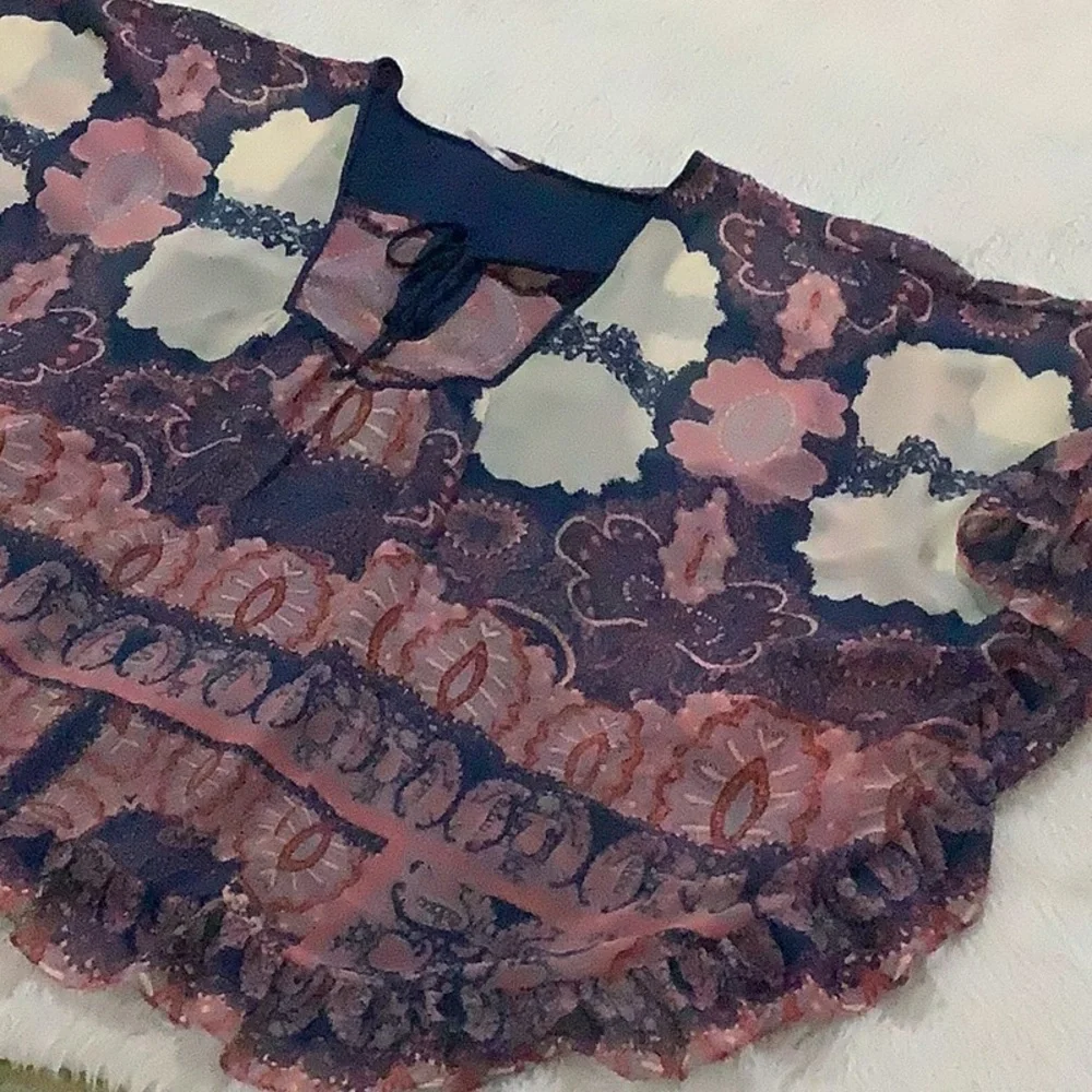 Free people boho paisley sheer summer festival ruffle dress size small - Picture 1 of 10